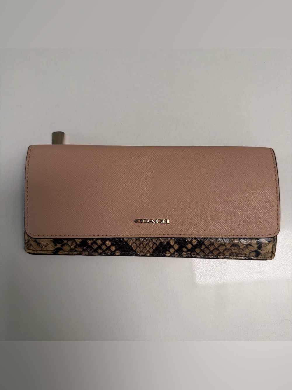 Coach Blush Pink Snakeskin Print Leather Wallet